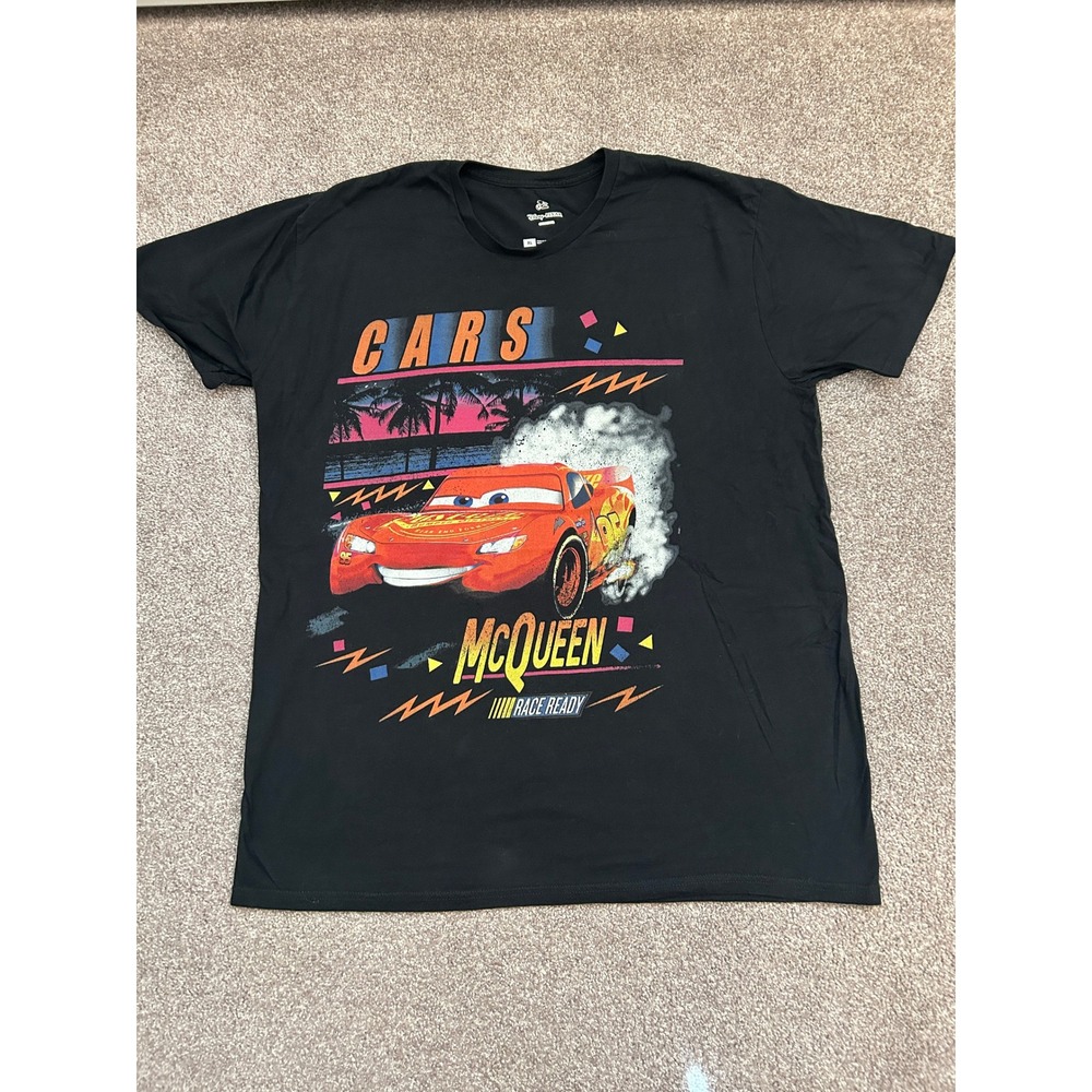 Disney Pixar Cars T-Shirt Mens XL Black Excellent Lightning McQueen Race Ready